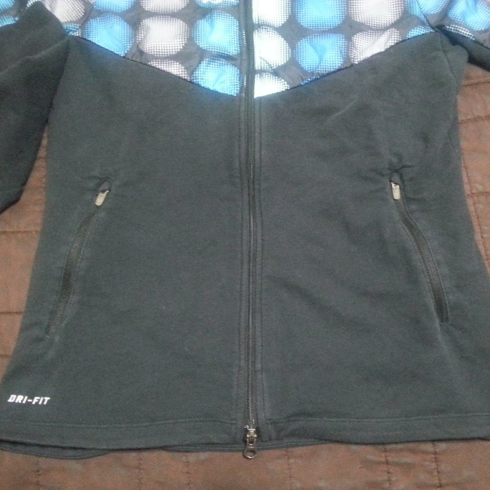 Nike Jacket Windrbreaker Running Dri Fit Hooded Women's Small Black Blue - Picture 5 of 12